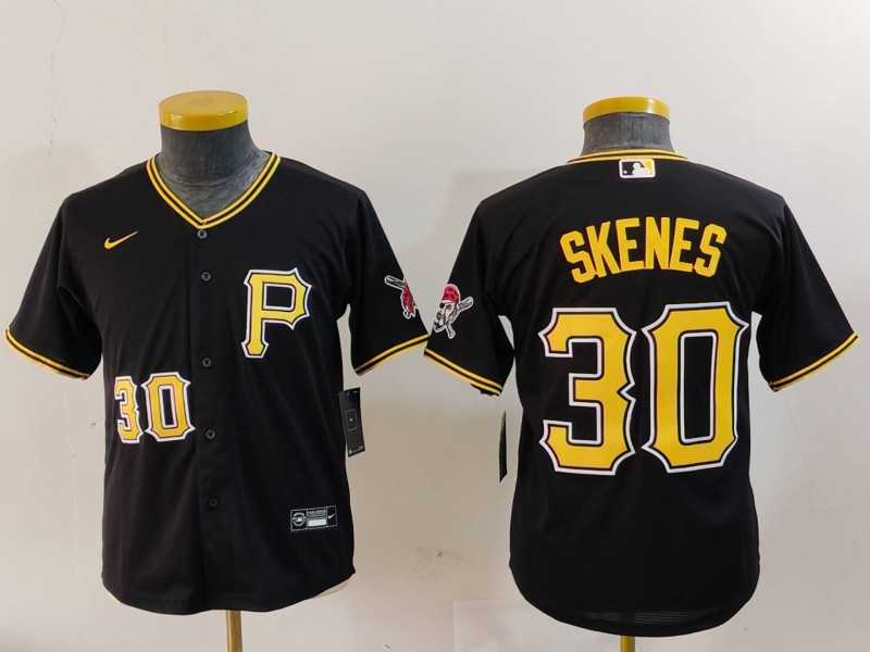 Youth Pittsburgh Pirates #30 Paul Skenes Number Black Stitched Cool Base Nike Jersey